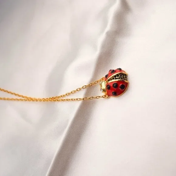 Kate Spade Gold Red Multi Little Ladybug Mini Pendant Necklace NEW - Picture 2 of 9